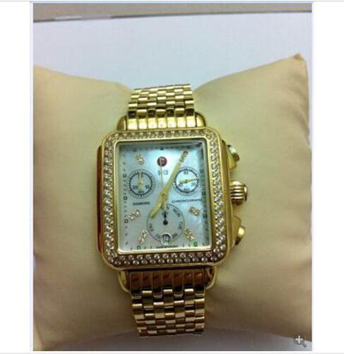 Hottest!!! Michele Deco Diamond Chronograph/day/date fully function Gold Quartz watch fashion women's Dress Watches