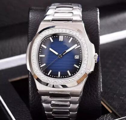 New Luxury Watch Ladys 33MM Quartz Movement Diamonds Ring Blue face Stainless Steel Sapphire womens watches free shipping