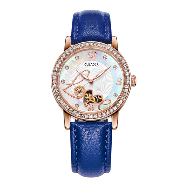 woman Automatic Mechanical watch Luxury watch watches Heart shaped dial dial Hollow Ladies Rhinestone Leather strap sports wristwatch