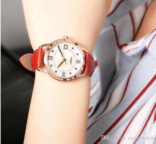 Luxury women watches OMBrand 052401 genuine leather strap pearl shell dial brand watches with automatic machine core.