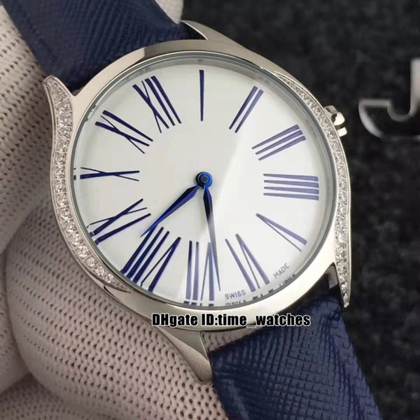 Luxury NEW Blue roman numerals 428.17.36.60.04.001 Quartz womens watch Diamond bezel blue leather strap Lady fashion watches