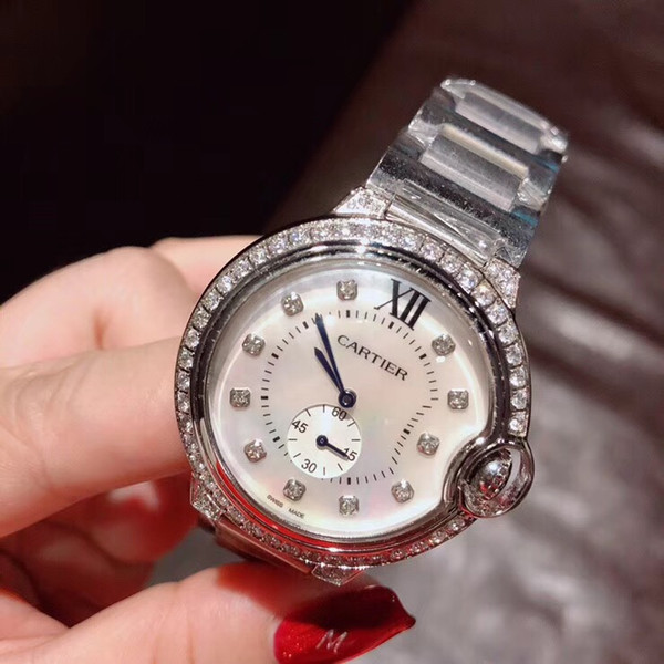 Full Stainless Steel Fashion Diamonds Women wristwatch Silver 36mm Luxury Watch Brand White Face Super high quality