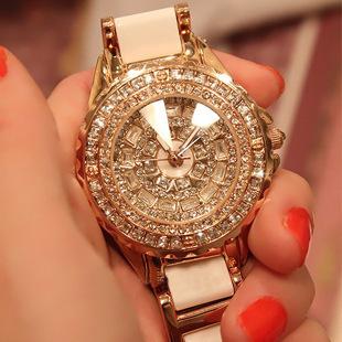 Limited Edition!!High quality!Royal Watches Luxury Diamond Ceramic Strap Rose Gold Dress Wedding Quartz Wrist Watch Gift For Ladies +