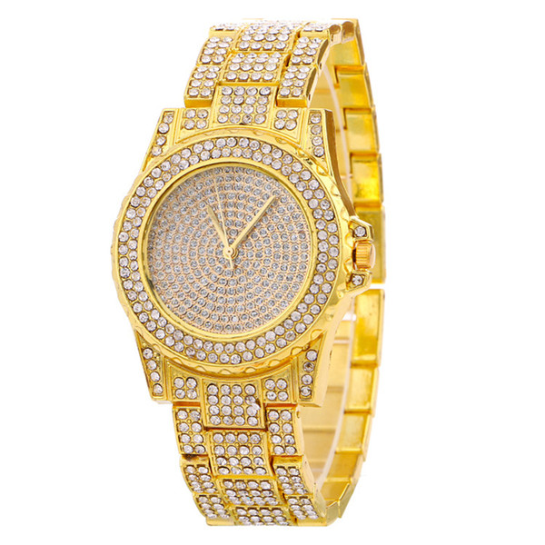 New Luxury Watch Fashion Diamond steel watches Gold Alloy watches For women Crystal Gold watches Quartz Dress Wristwatch