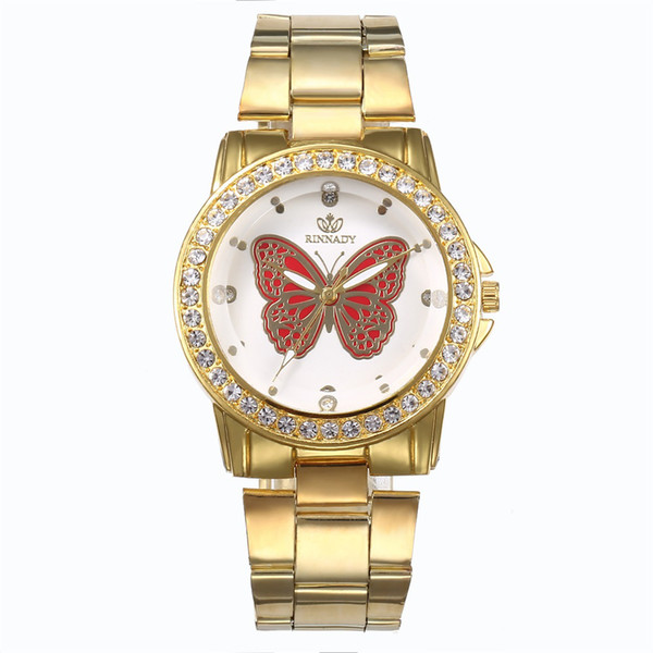 Luxury women watches butterfly steel belt gold watches rhinestone dress watches bracelet Quartz watch for female perfect gifts