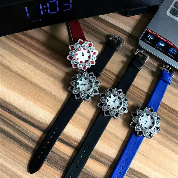 fashion flower shape women's Watch Leather strap with flower shape dial women's watch