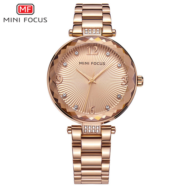 MINIFOCUS Fashion Women Watch Leather Strap Rhinestone Girl Gold Watch Famous Female Japan Movement Quartz Watch MF0038L