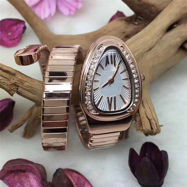 Fashion snake watch lady diamond rose gold women rhinestone quartz watches dress bracelet 3 Colors Free Shipping