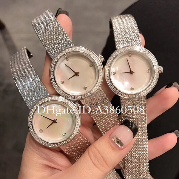 New Fashion Style Women Dress Watch Shell Dial Lady Watch With Diamond Steel Bracelet Luxury Watch High Quality relogies for women