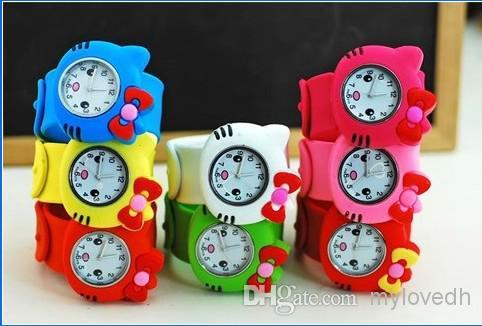 50pcs PAPA Animal Slap Snap On Silicone Wrist Watch Boys Girls Children Kids Fashion Kids Watch KT Cat Watch BY DHL Free Shipping