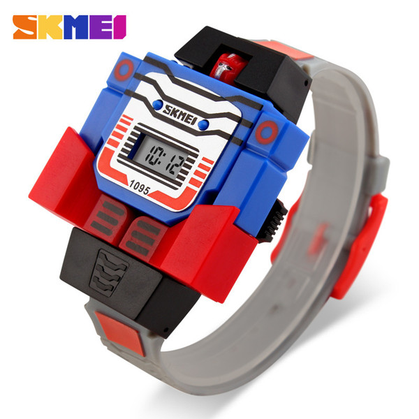 2018 SKMEI Kids LED Fashion Digital Children Watch Cartoon Sports Watches Robot Transformation Toys Boys Wristwatches Relogio Relojes