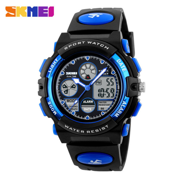 SKMEI Student ChildrenSport Watches Fashion Kids LED Analog Digital Dual Display Wristwatches Waterproof Girls Boys Alarm Date Watch Gift