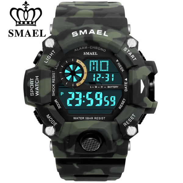 Smael Men Sports Watches S Shock Military Watch Fashion Camouflage Wristwatches Dive Men's Sport Led Digital Waterproof Watches