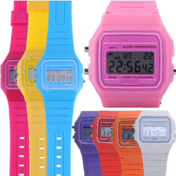 Silicone Led Watch Alarm Clock F-91W Watches Men Women Child Sport Watches Luxury F91 Thin Multicolour LED Jelly Watch