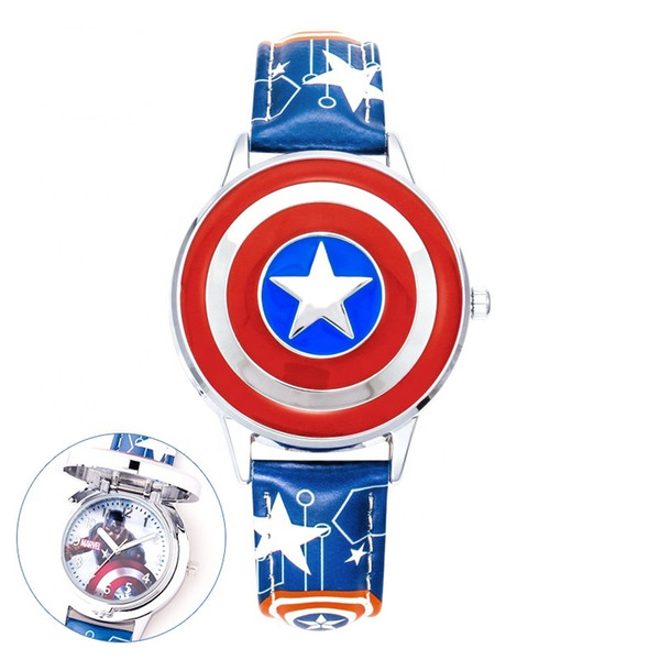 Children's Watch Marvel Avengers Anime Cartoon Boy Child Student Captain America Flip Waterproof Quartz Watch Christmas Present