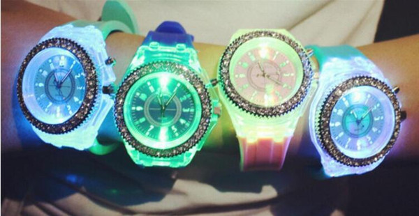 2017 Luminous LED Sport Watch Women Quartz Watch children Silicone Wristwatches lovers watches jelly pattern 12 color free shipping CD18001