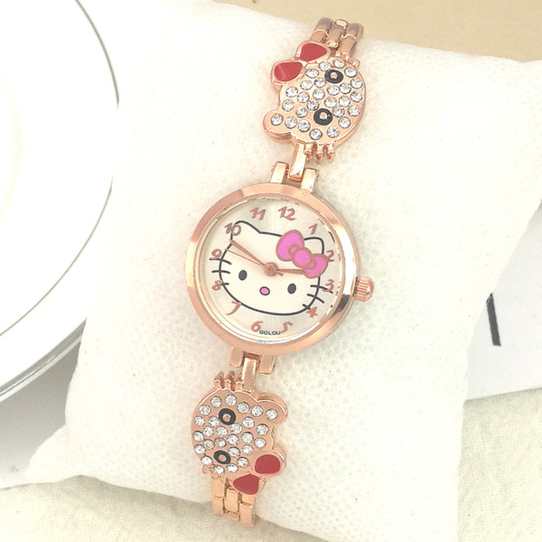 Cute children's watch girl cartoon kt cat girl pupils pointer type quartz electronic watch waterproof bracelet watch