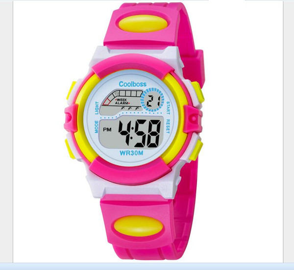 Coolboss multifunction children's electronic watches 7 color Luminous alarm clock calendar time waterproof sports watches child best gift