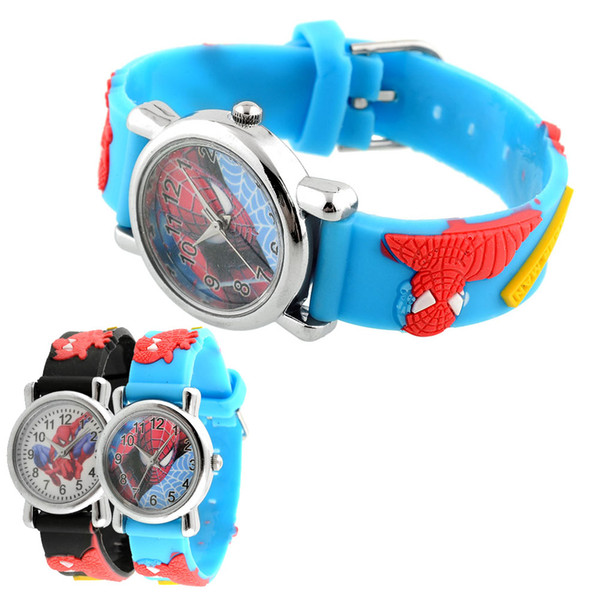 Hot New Fashion Rubber Blue Cartoon Child Boys Kid Chilren Analog Quartz Spider Man Marvel Wrist Watch