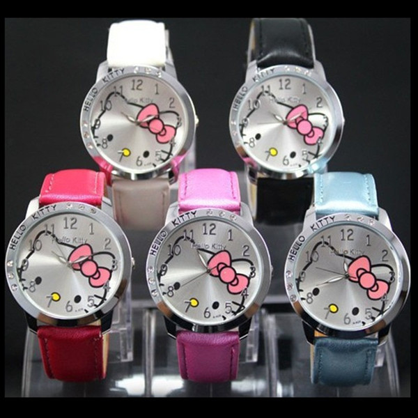 Fashion Cute Kitty Cat Watches Girls Children Cartoon Cute Hour Quartz Watch 8 colors Leather Women Dress Kids Watches mujer relojes