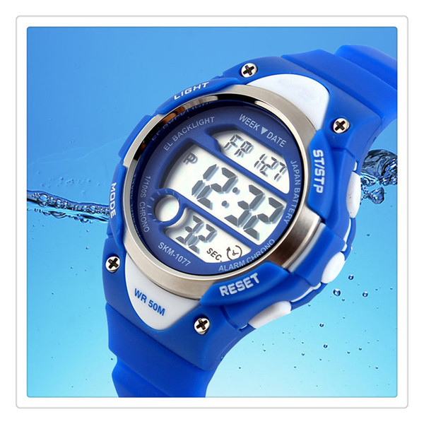 Digital Kids Watch Outdoor Sports Childrens Waterproof Wrist Dress Watch With LED Digital Alarm Stopwatch Lightweight Silicone Blue