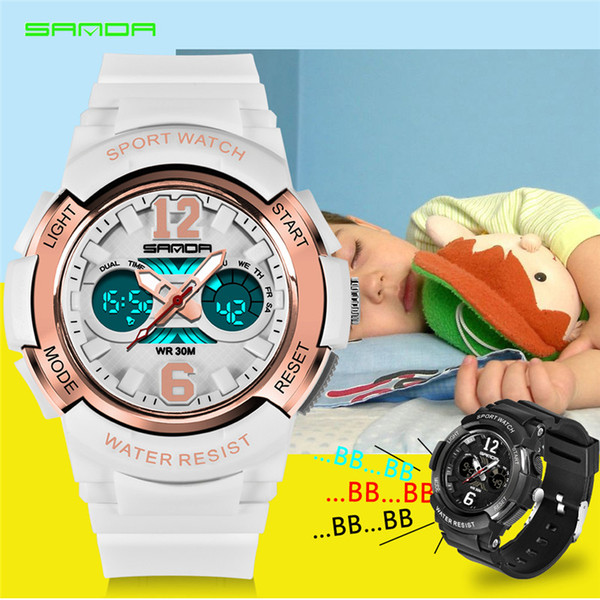 SANDA Children Watches Colorful LED Back Light Sport Clock Kids Wristwatches Alarm Chronograph Waterproof Calendar Clock Christmas Gifts 757