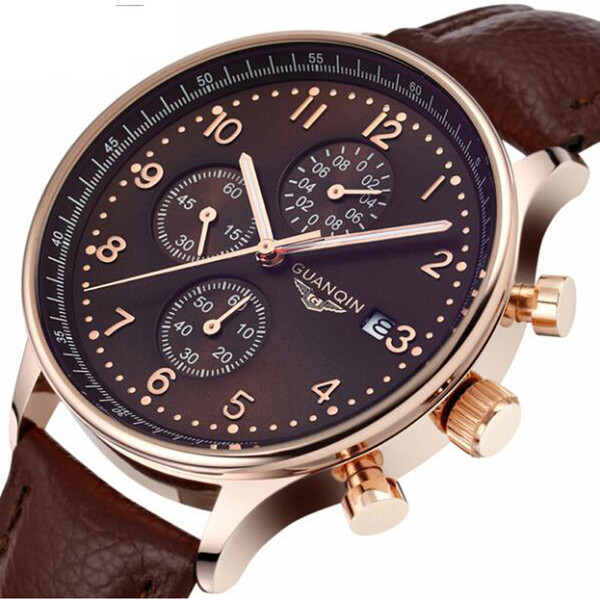 Luxury Men watches Quartz Military Wristwatches brand GUANQIN Hour Date Clock Man Leather Chronograph Fashion Sports Watches S924