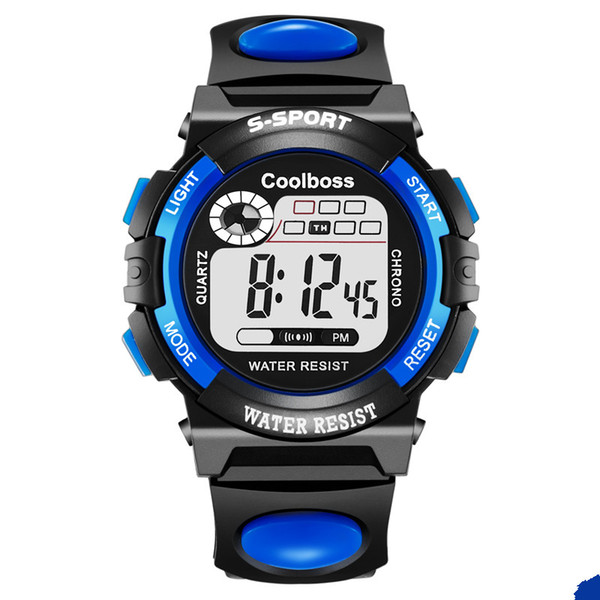 0118Coolboss multifunction children's electronic watches 7 color Luminous alarm clock calendar time unisex sports watches child best gift