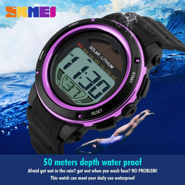 SKMEI Solar Power Sport Watch Men Electronic Masculino LED Watches Military Outdoor Student Relogio Women Wristwatch 1096