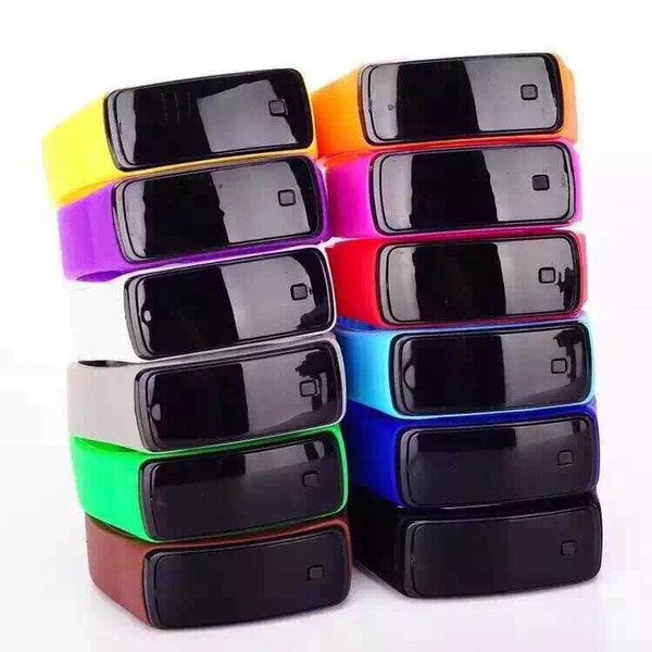 Casual LED Digital Outdoor Sport Watch Fashion Candy Color Rectangle Kid Watch Silicone Mirror Design Mini Bracelet Watch for Kids