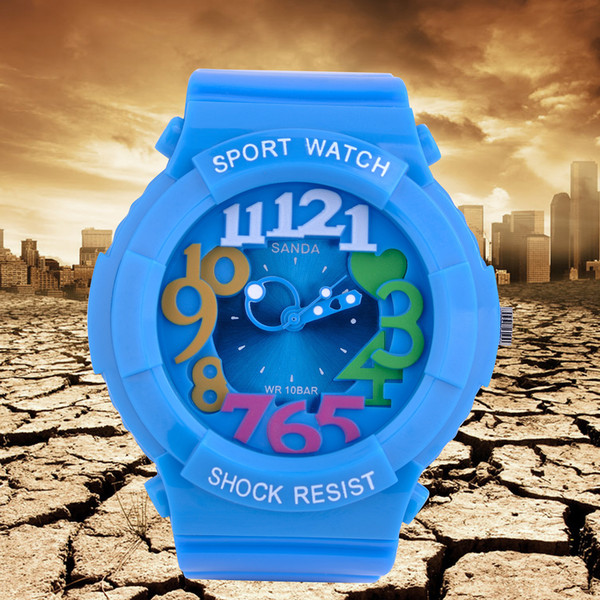 Korean Fashion Candy Color Outdoor Sport Watch for Kids PU Plastic Strap Quartz Watch Luxury Water Resistant Kid Watch