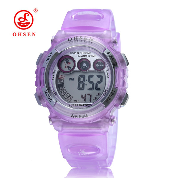 Original Relogio OHSEN Fashion Digital Watch Kids Children Waterproof Sport Watch LED Rubber Strap Boys Girls Alarm Wristwatch