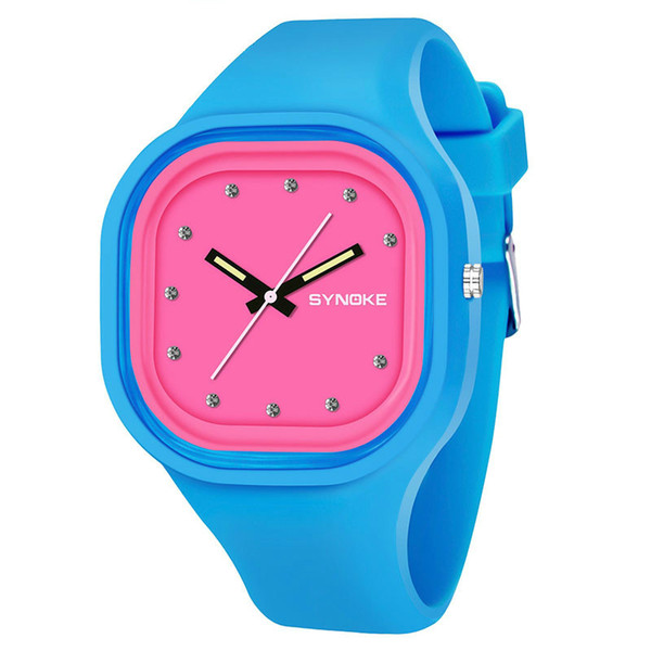 SYNOKE Fashion Student Colorful Band Watch Waterproof Boys Sports Round Dial Watch Brand Women Unique Silicone Band Wrist Watch 66895