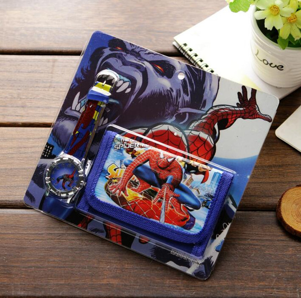 Wholesale lot Spiderman kids Sets watch and wallet purse wrist quartz Christmas Children gift Boys Girls Cartoon watches