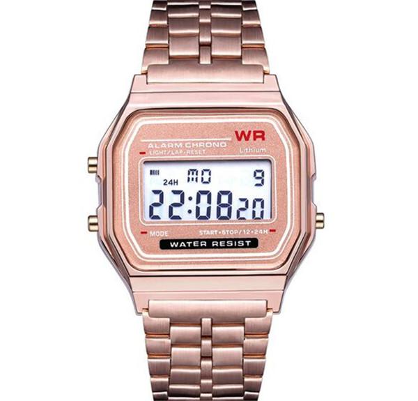 Clasic Rose gold LED Digital watch F-91W Watches F91 Fashion -thin LED Change Watches WR Sport Watch for Kids aduct