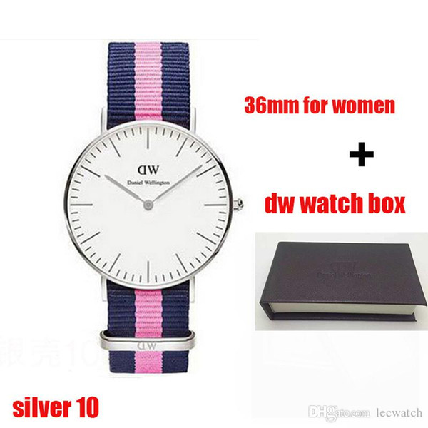 2018 famous brand Daniel women mens Wellington's WATCH fashion nylon strap style 36mm silver ladies watches with gift box relojes