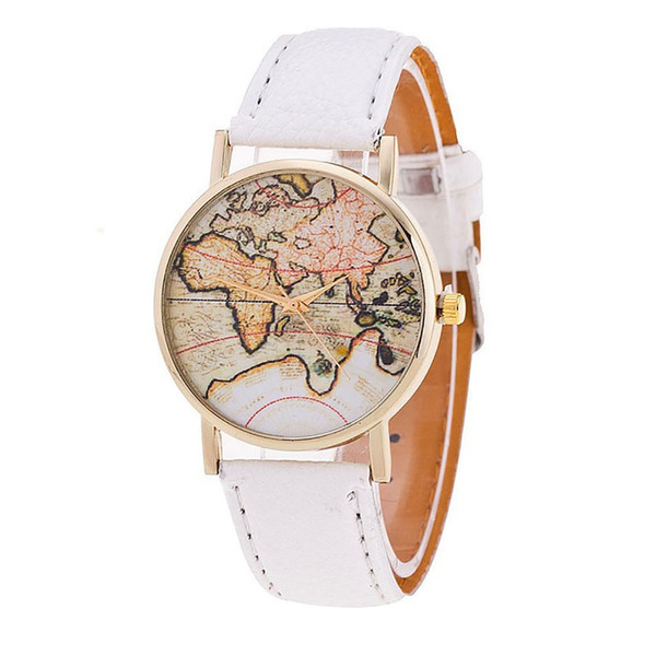 2018 New Fashion Women's World Map Leather Strap Analog Quartz Wrist Watch Newest