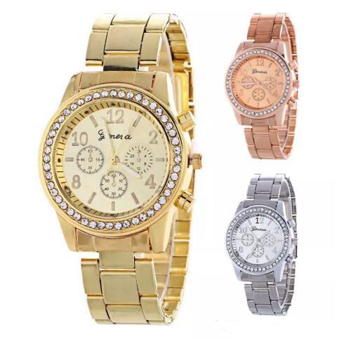 Women geneva metal steel alloy watch fashion luxury ladies dress quartz diamond Analog gift mens watches 3 colors