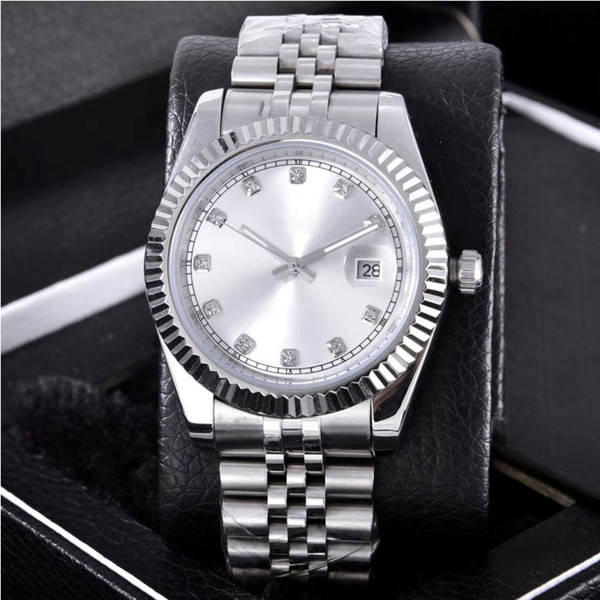 Fashion Date Watches Silver Dial Stainless Steel Diamond Automatic Wristwatch Movement 2813 Valentine's Best Gift 36mm