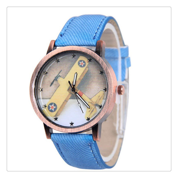 Hot Sale Fashion And Good-looking Unisex Retro Denim Men Women Plane Analog Quartz Strap Wrist Watch