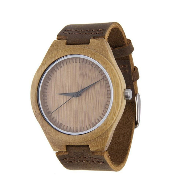 Fashion Luxury Men's Women's Bamboo Wood Wrist Watch Quartz PU Leather Wristband Brown