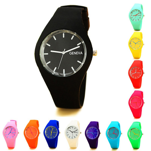 50pcs Fashion Candy Color Geneva Silicone Watch Analog Unisex Casual Watches Candy Color Men Women Jelly Sports Wrist Watches