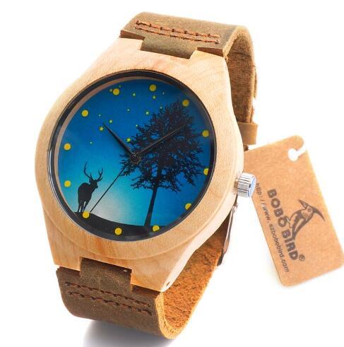 Hot BoBo Bird Brand Design Wood Watch high quality wristwatches Quartz movement Leather wood watch for men women in box as Christmas Gift