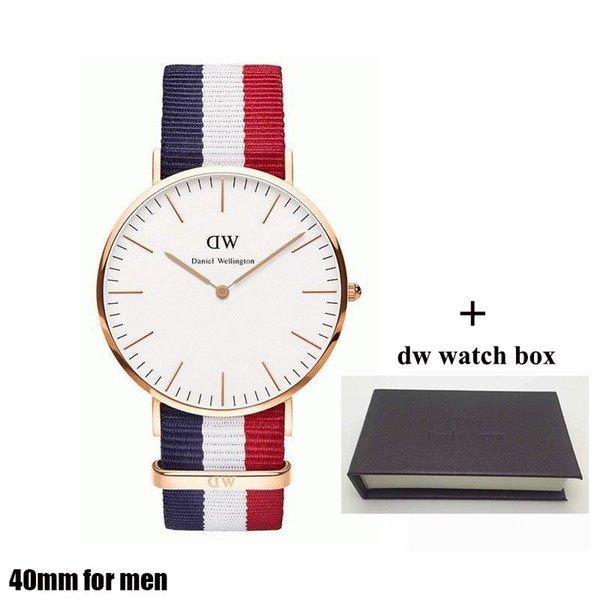 2018 famous brand mens Daniel WATCHes fashion nylon strap style 40mm rose gold mens watch with gift box quartz watch male clock relojes