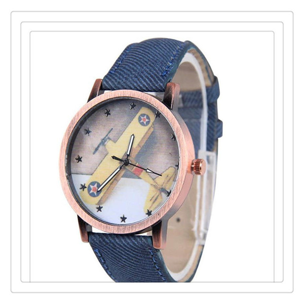 Fashion Wrist Watches Leisure Time Goodlooking Unisex Retro Denim Men Women Plane Analog Quartz Strap Wrist Watches