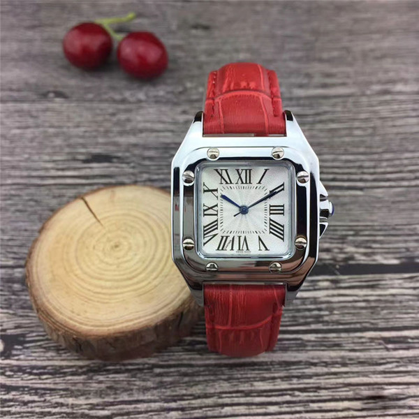 New Popular Casual Square Dial Face Women watch Black/Red Leather Wristwatch Lady watches famous brand Dress watch