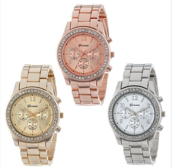 Wholesale free shipping Watch 2016 Faux Chronograph Quartz Plated Classic Round Ladies Women Crystals Watches