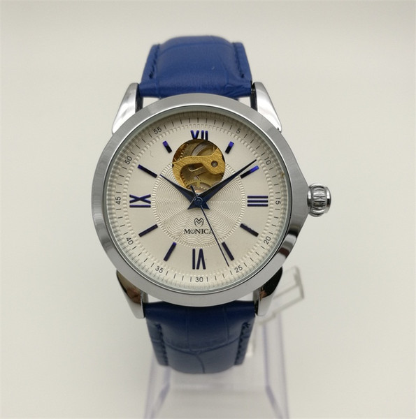 New Mechanical Watches Fashion Woman With Automatic Gold Movement Leather Watch Brand Luxury Design Blue Spike Watch