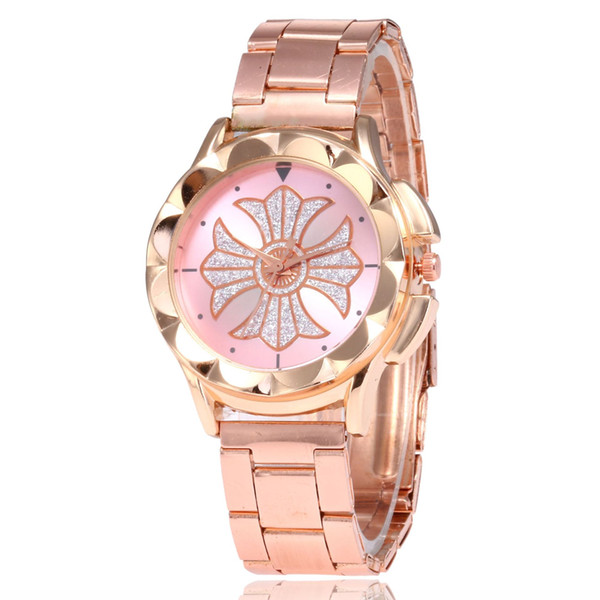 Floral Cross Dial Quartz Watch Women Casual Steel Strap Wristwatch Inserted Diamonds Rhinestones Gift Watch mujer relojes