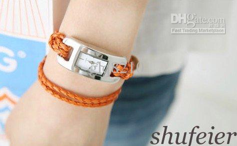 leather cord fashion watches Women's Hand-woven Leather Bracelet Wrist Watch Two Color xmas gift 5pcs/lot